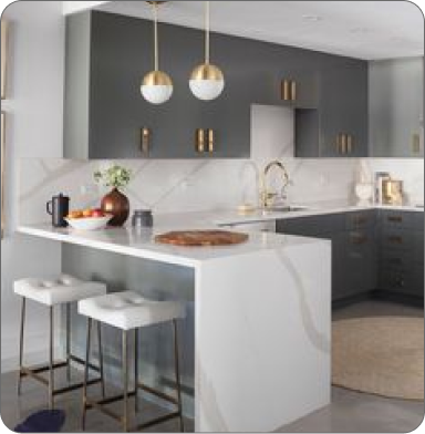 Comfortable office with plants, wooden desk, and two black chairs